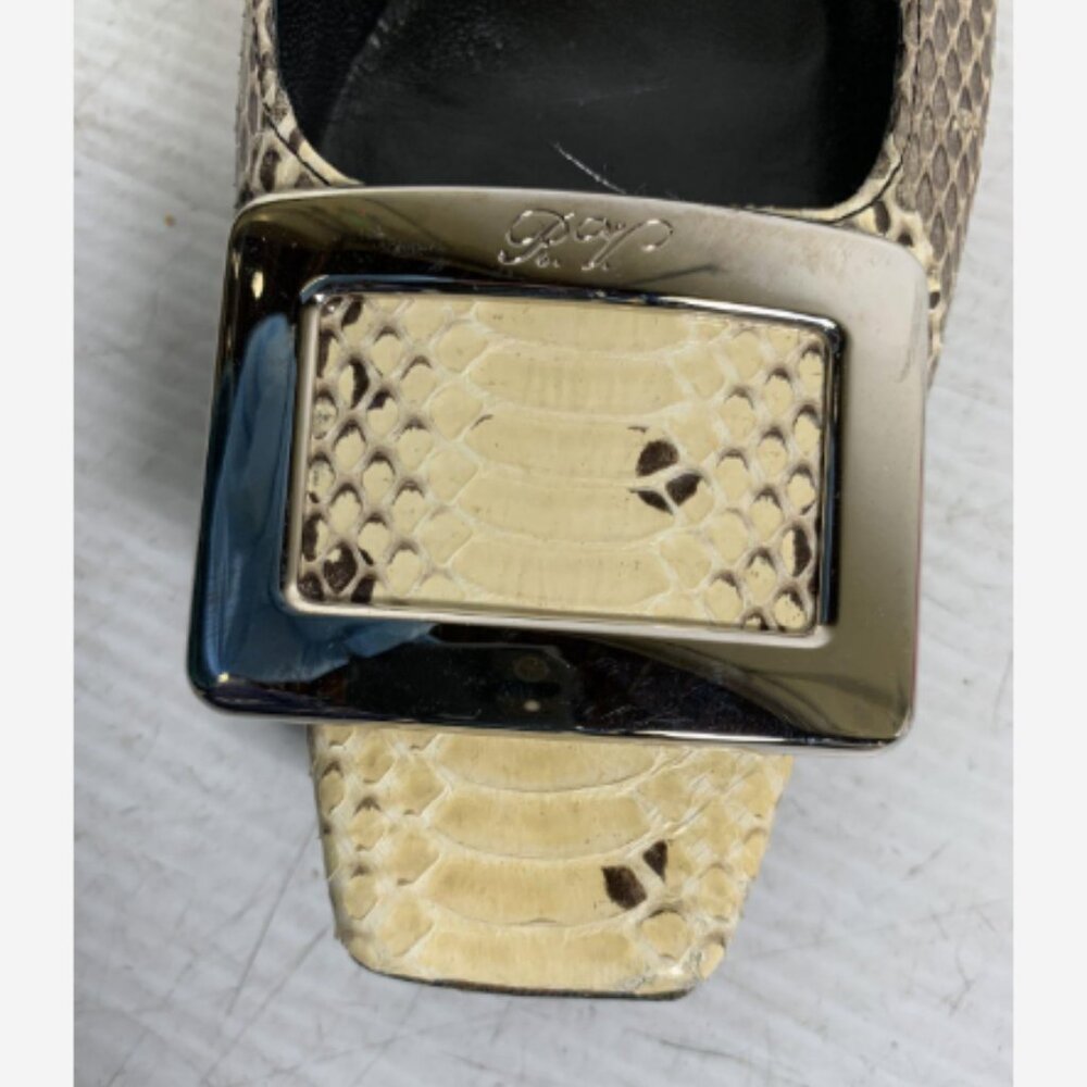 Roger Vivier Beige and Black Python Print Square Toe Flats Size 34.5 - Picture 5 of 10